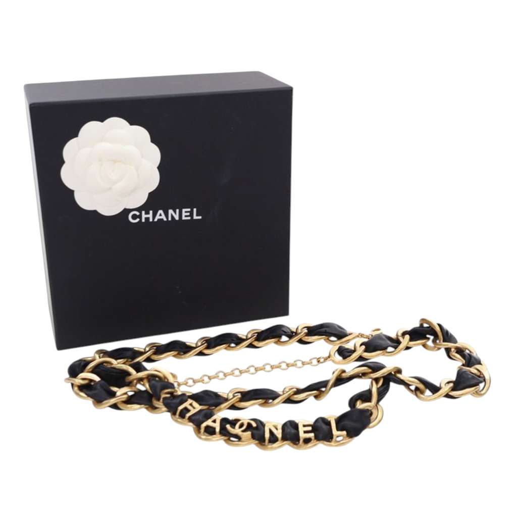 Chanel CC Gold Plated Leather Woven Logo Layered Chain Belt - Side view