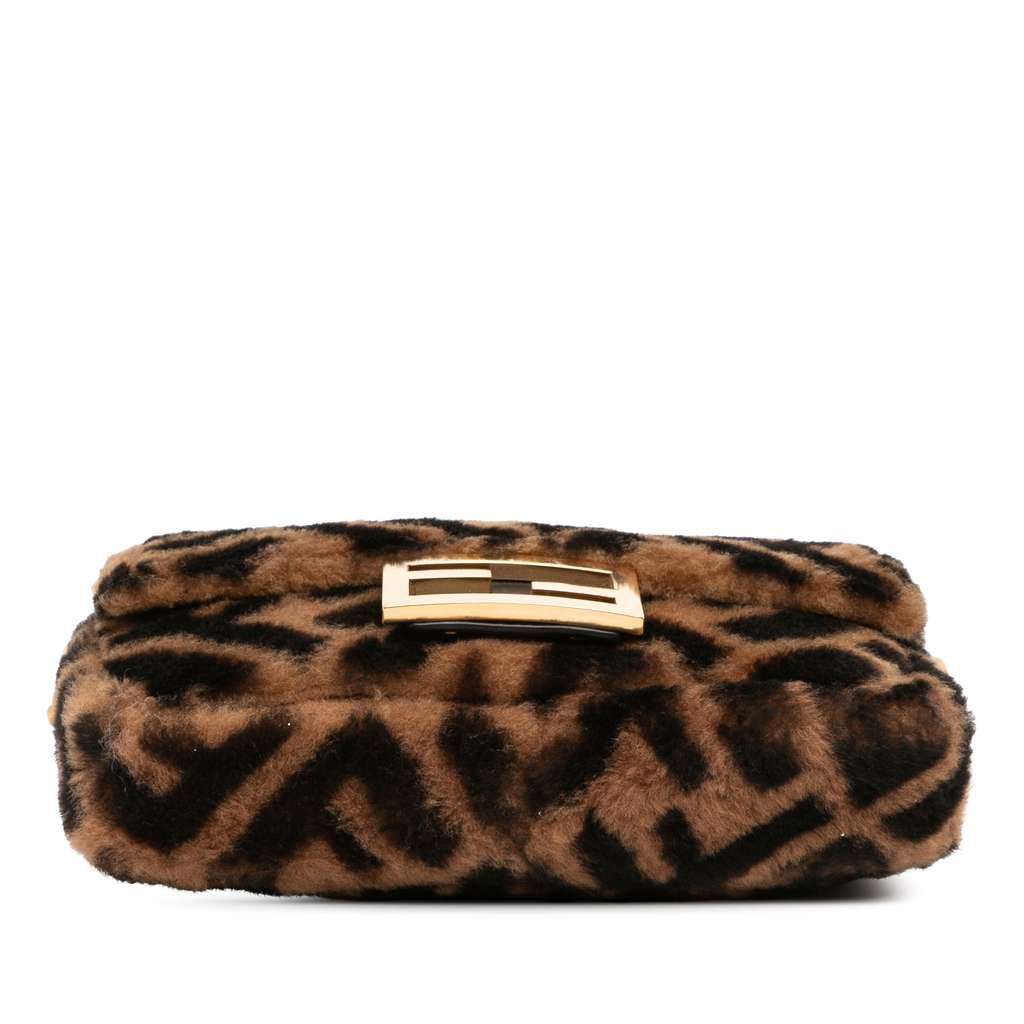Fendi Mini Zucca Shearling Chain Baguette Satchel - Image 6