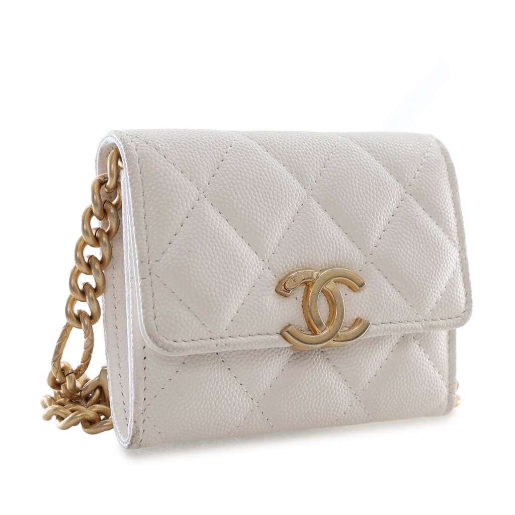 Chanel Quilted Caviar Card Holder on Chain - Back view