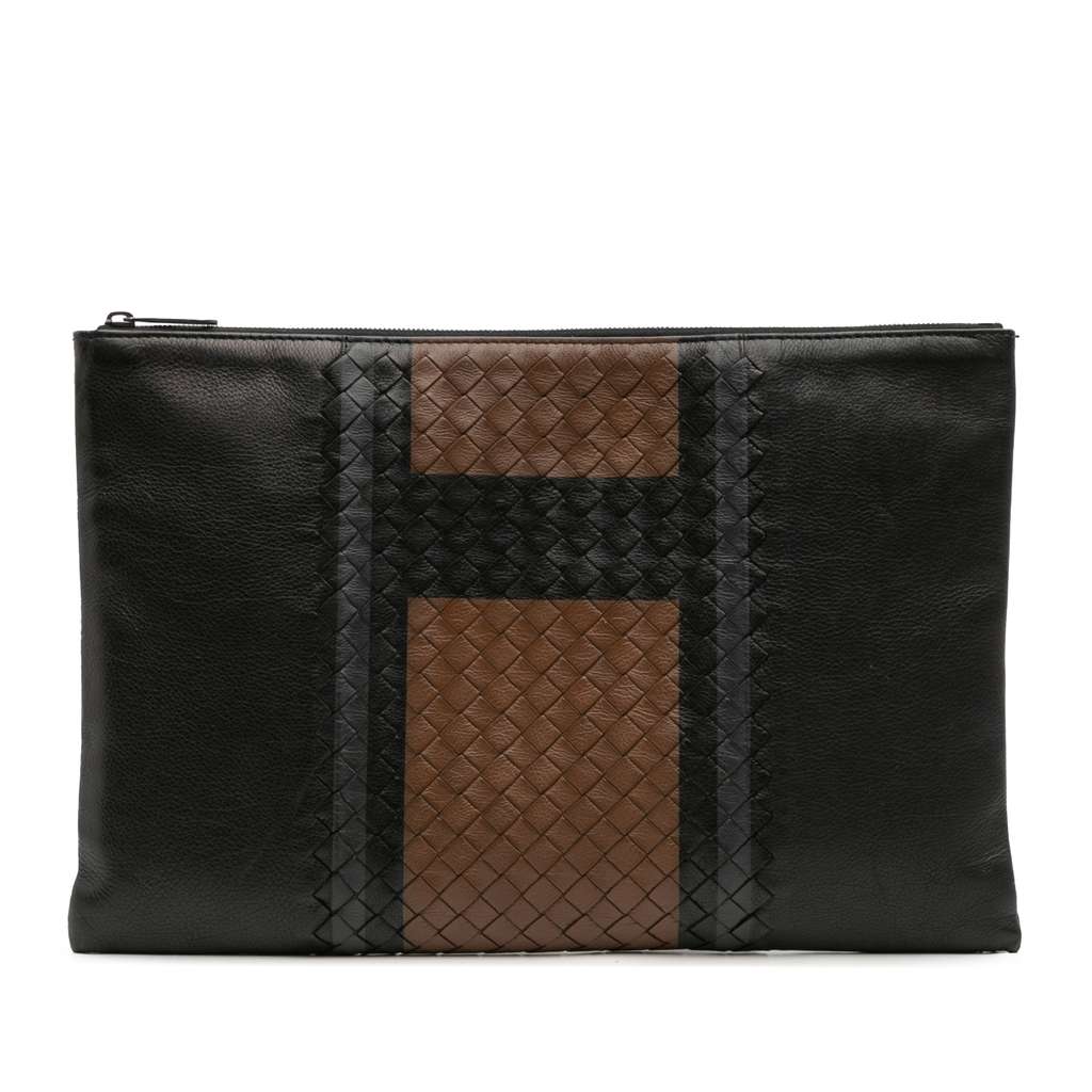 Bottega Veneta Intrecciato Trimmed Leather Clutch