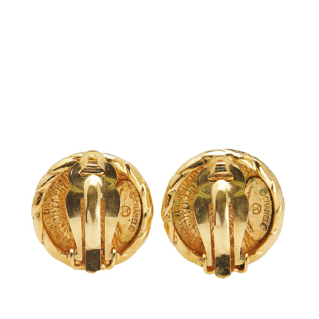 Chanel Gold Plated CC Round Clip On Earrings - 2