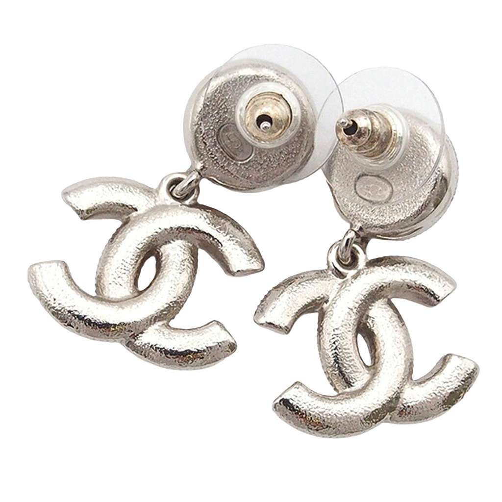 Chanel Silver Plated Faux Pearl CC Crystal Drop Push Back Earrings - 2