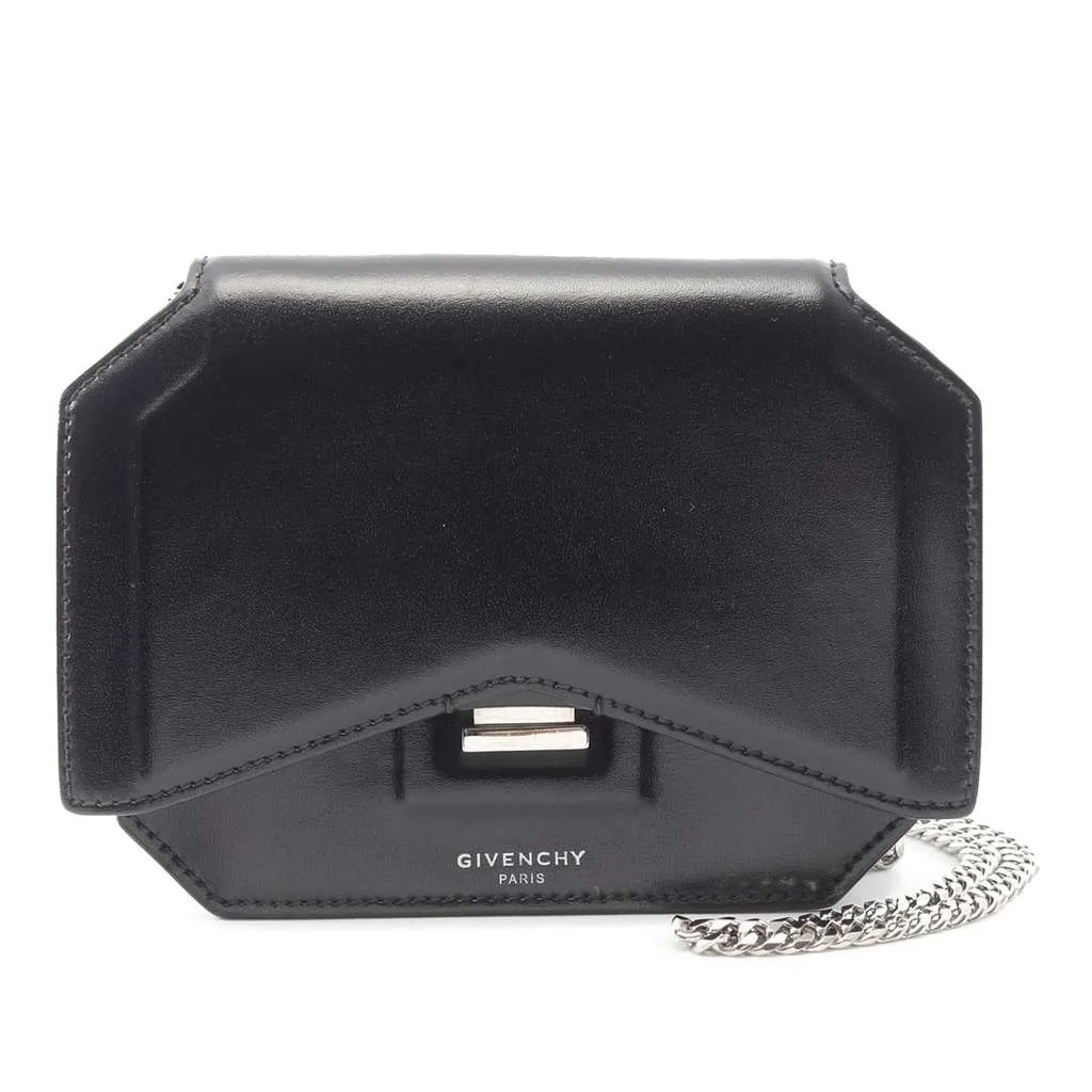 Givenchy Mini Smooth Calfskin Bow Cut Crossbody Black Leather Good - Front View