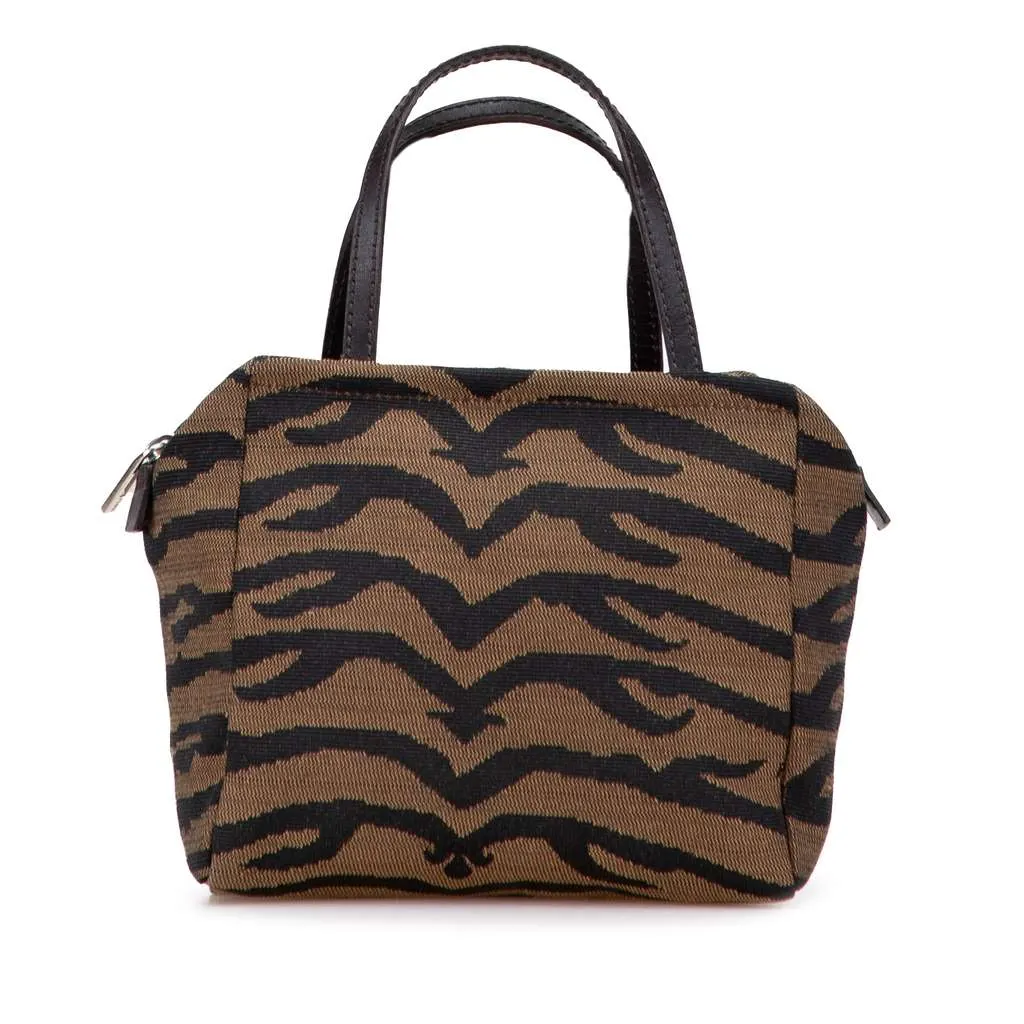 Fendi Zebra Print Canvas Handbag Brown Canvas Good - Front View