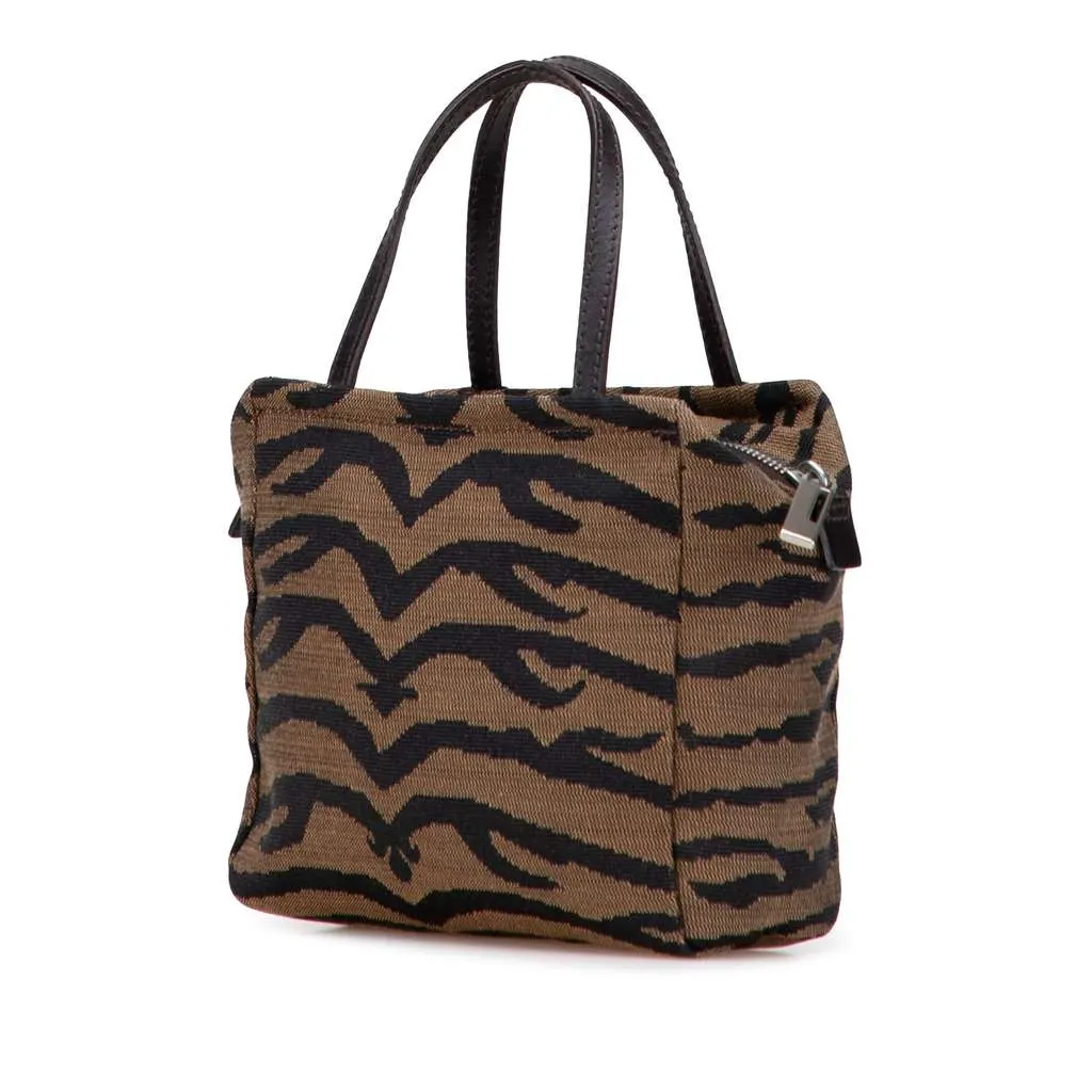 Fendi Zebra Print Canvas Handbag Brown Canvas Good - Back View
