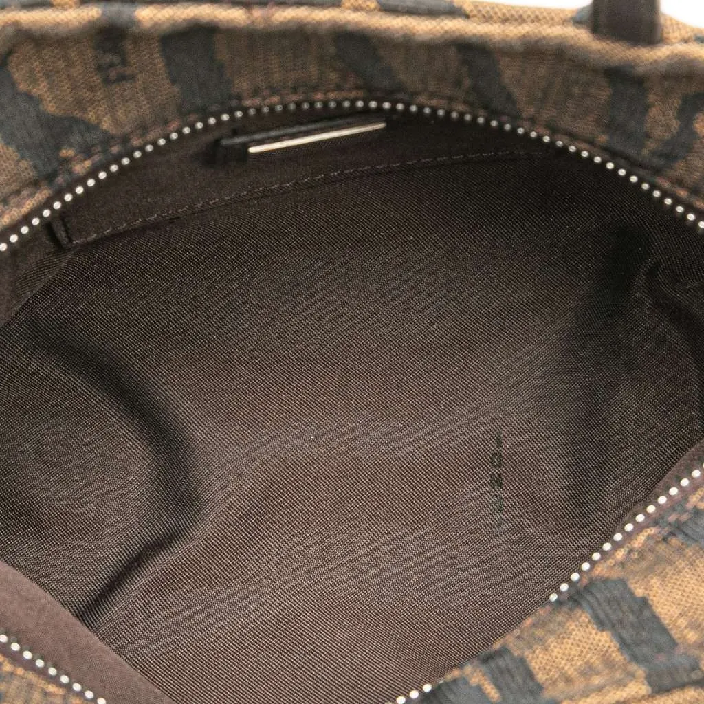 Fendi Zebra Print Canvas Handbag Brown Canvas Good - Model View