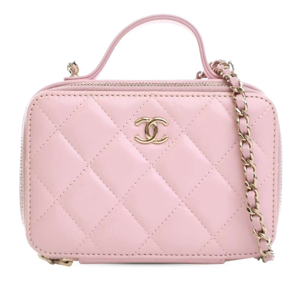 Chanel Mini CC Glazed Calfskin Double Zip Top Handle Vanity Case
