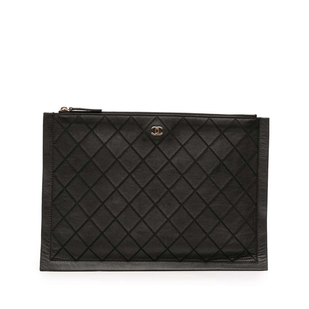 Chanel CC Stitched Lambskin Clutch