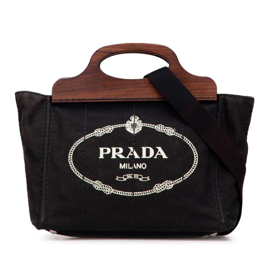Prada Canvas Wood Handle Canapa Logo Satchel