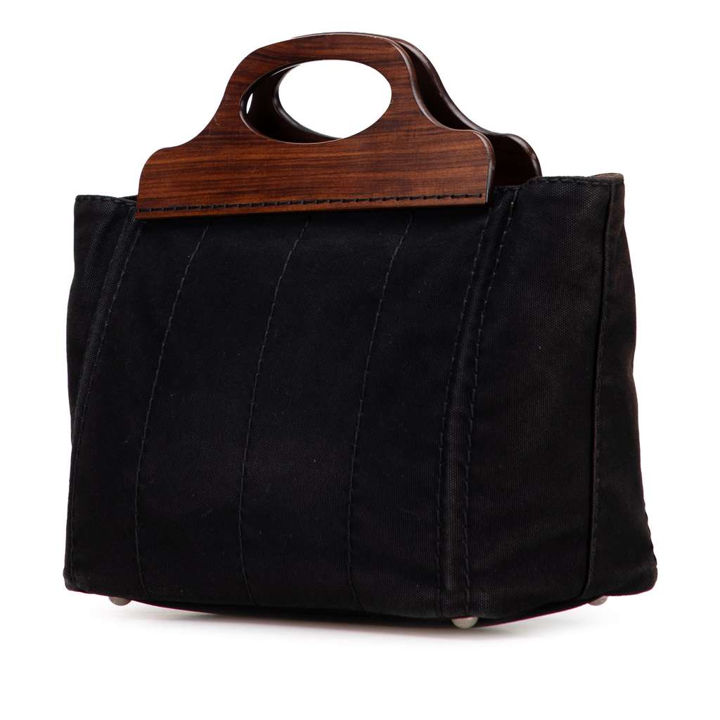 Prada Canvas Wood Handle Canapa Logo Satchel - Back view