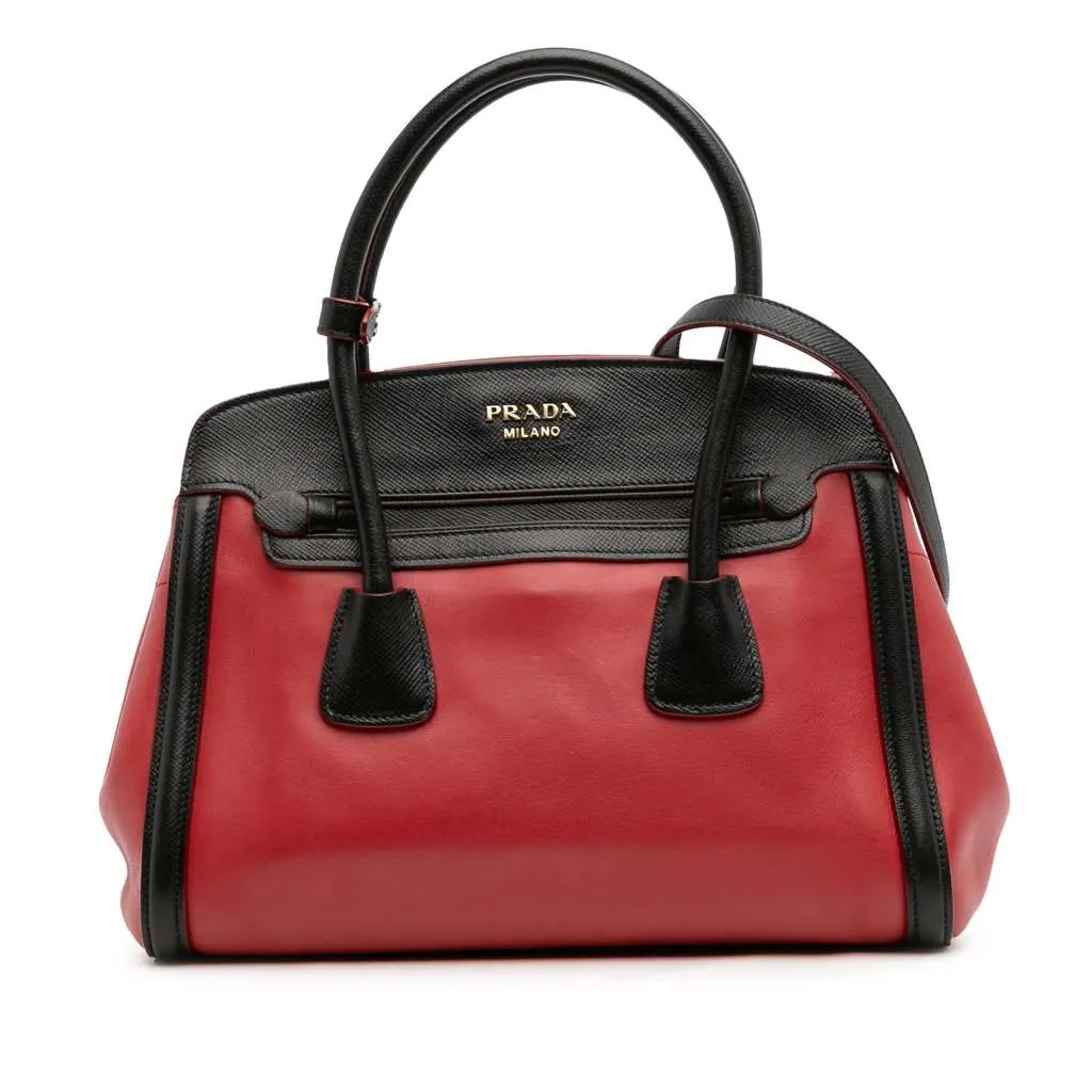 Prada Bicolor Saffiano and City Calf Tote Red Leather Fair - Front View