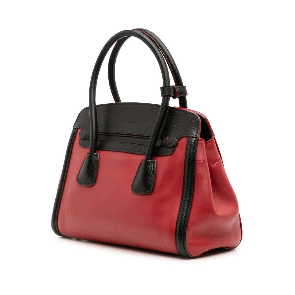 Prada Bicolor Saffiano and City Calf Tote Red Leather Fair - Back View