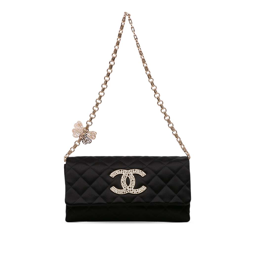 Chanel CC Quilted Satin Butterfly Chain Clutch