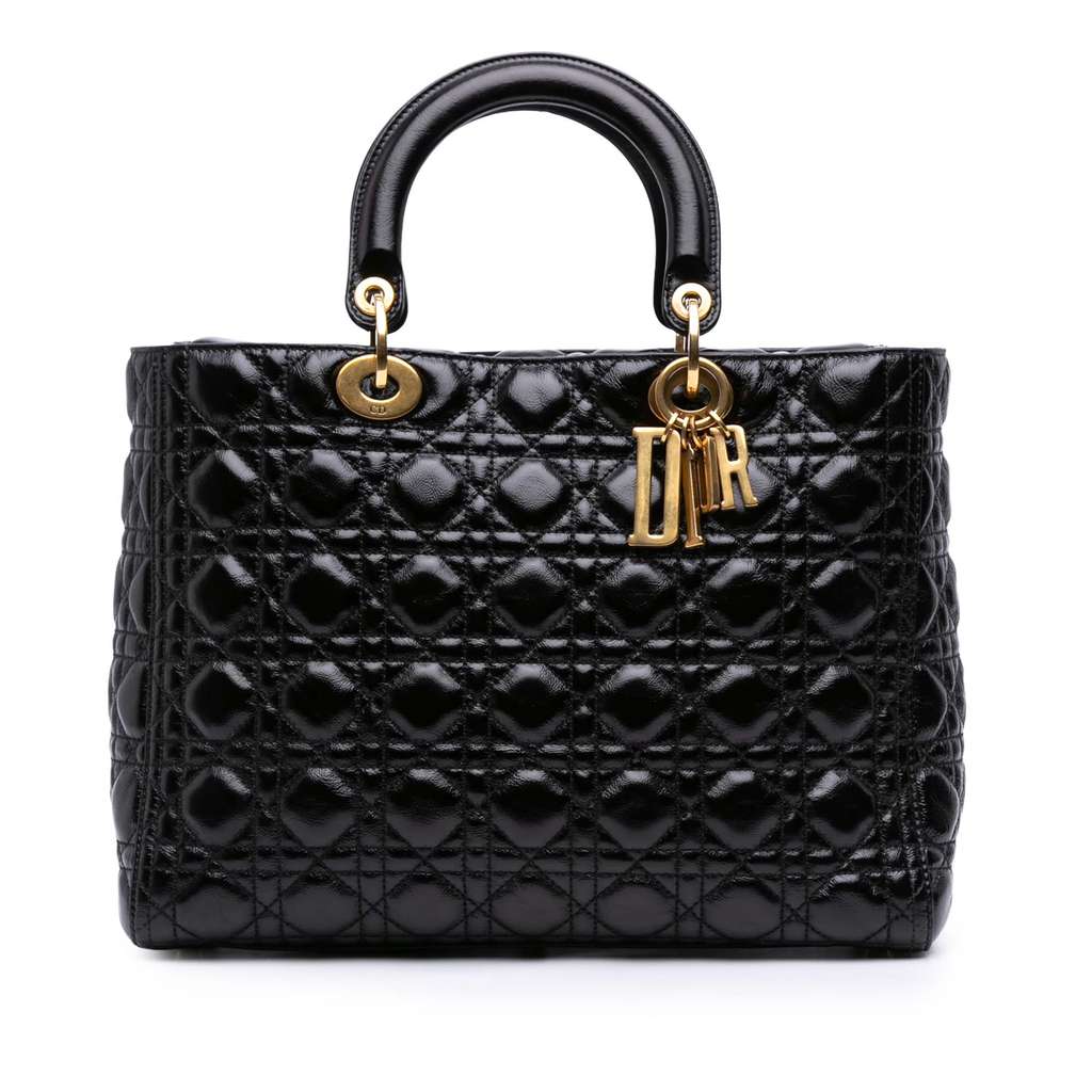 Dior Large Crinkled Patent Cannage Lady Dior