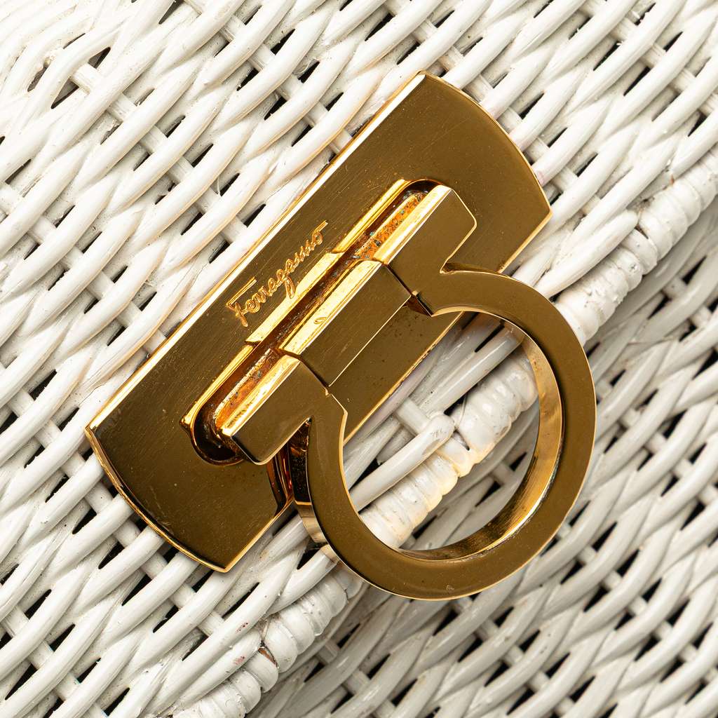 Salvatore Ferragamo Straw Gancini Handbag - Image 10