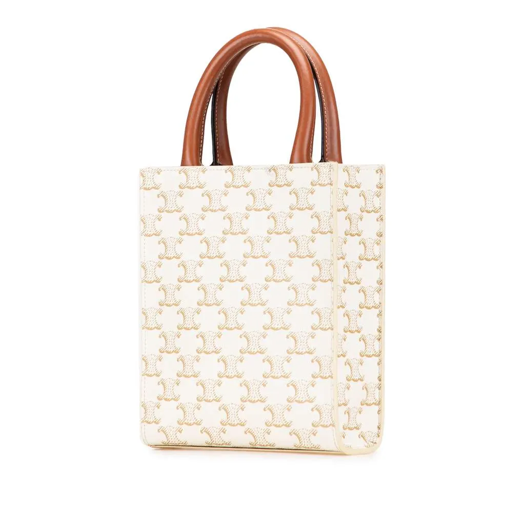 Celine Mini Triomphe Coated Canvas Vertical Cabas Satchel White Canvas Good - Back View