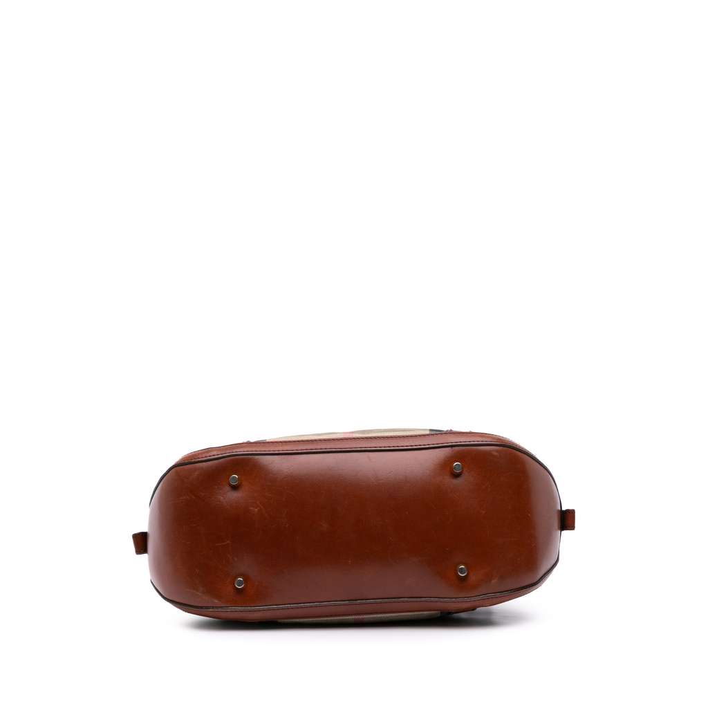 Burberry Small Leather Trimmed House Check Canvas Bridle Orchard Satchel - 3