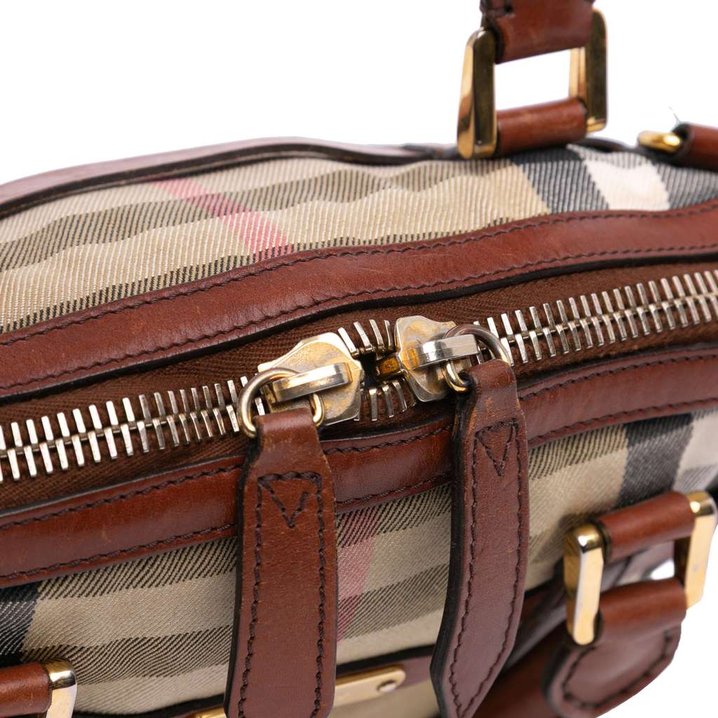Burberry Small Leather Trimmed House Check Canvas Bridle Orchard Satchel - 5