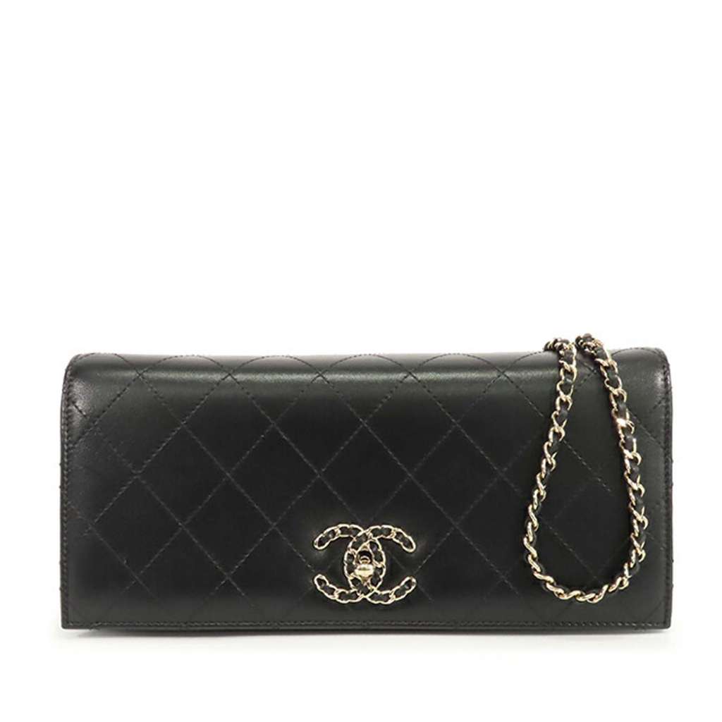 Chanel CC Stitched Lambskin Clutch With Chain