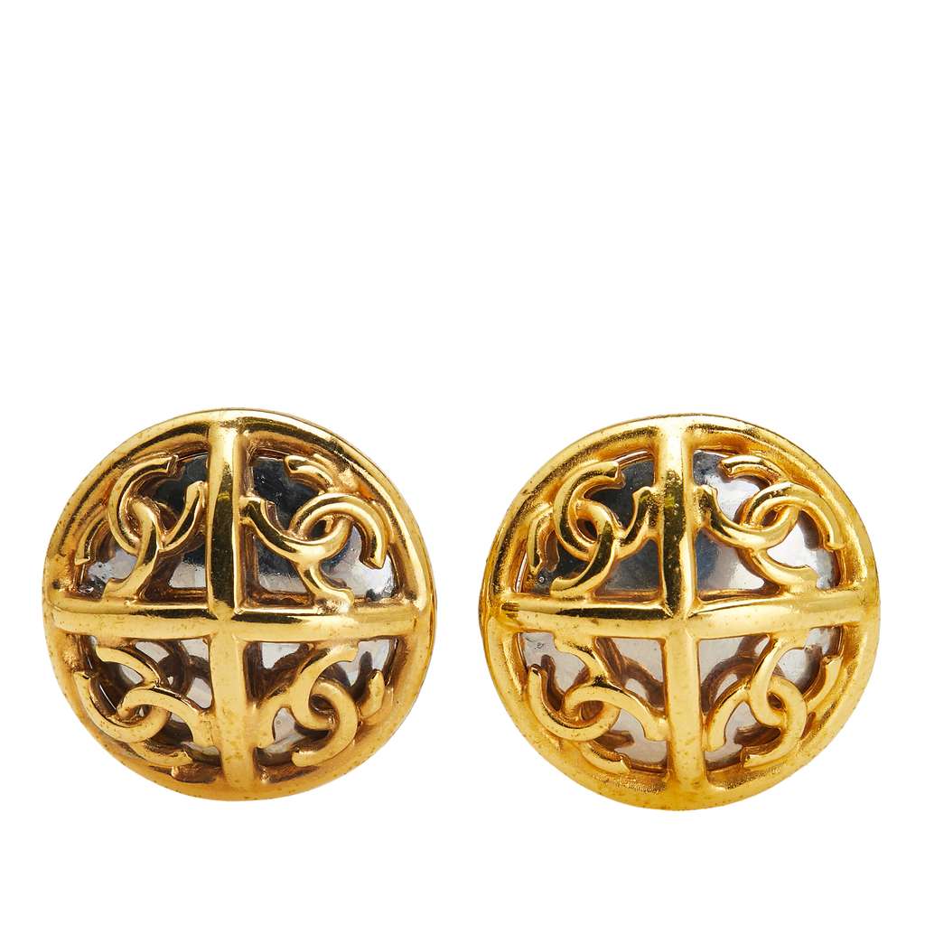 Chanel Gold Plated and Silver Plated CC Round Clip On Earrings