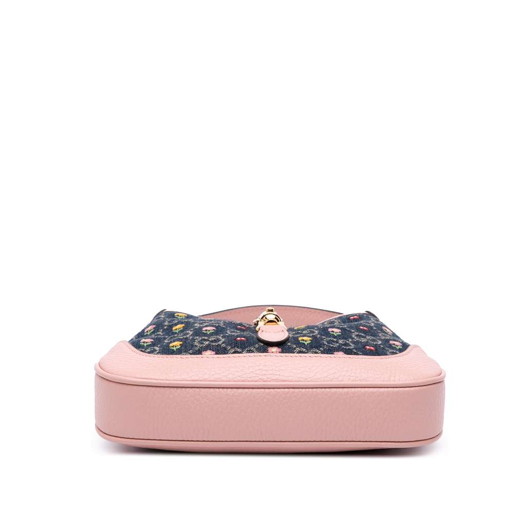 Gucci Limited Edition Mini GG Denim Embroidered Floral Jackie 1961 Crossbody - 3