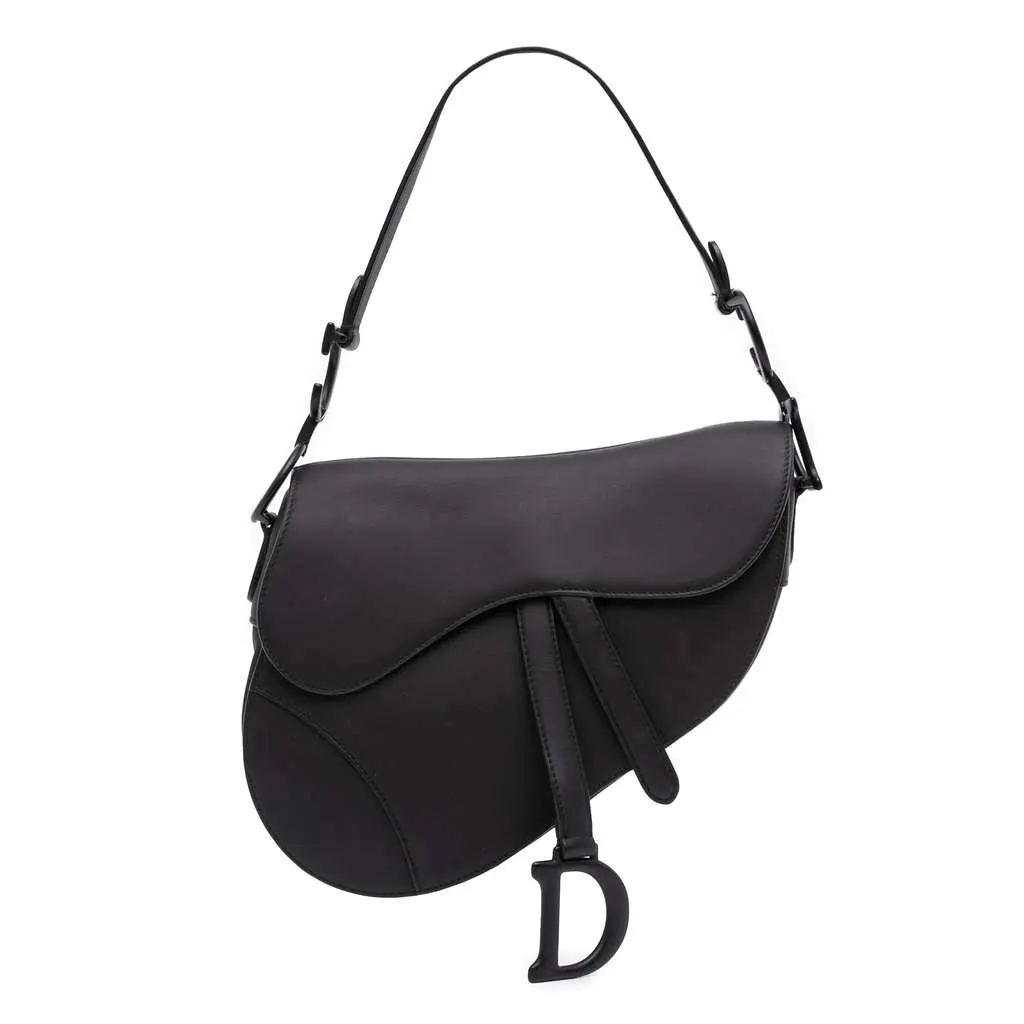 Dior Ultra Matte Calfskin Saddle Bag Black Leather Good - Front View