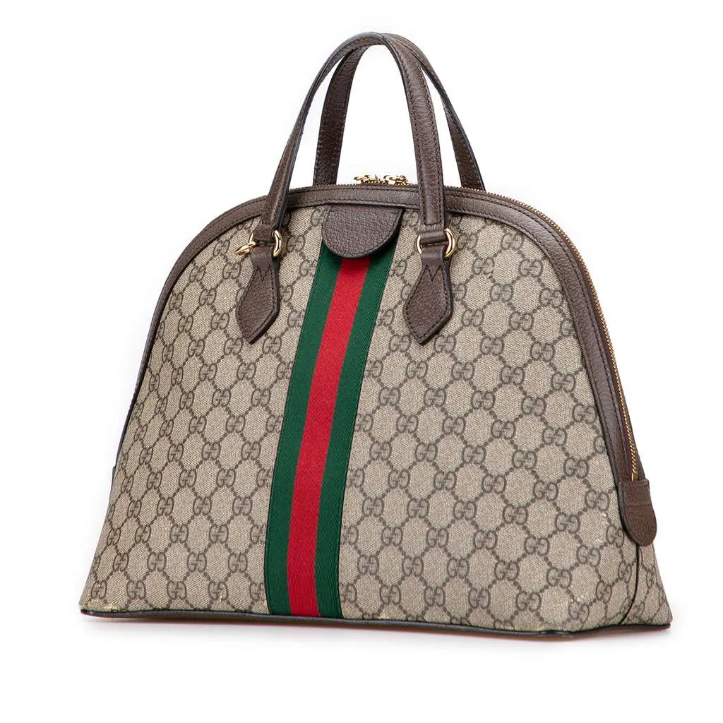 Gucci Medium GG Supreme Ophidia Web Satchel Brown Canvas Good - Back View