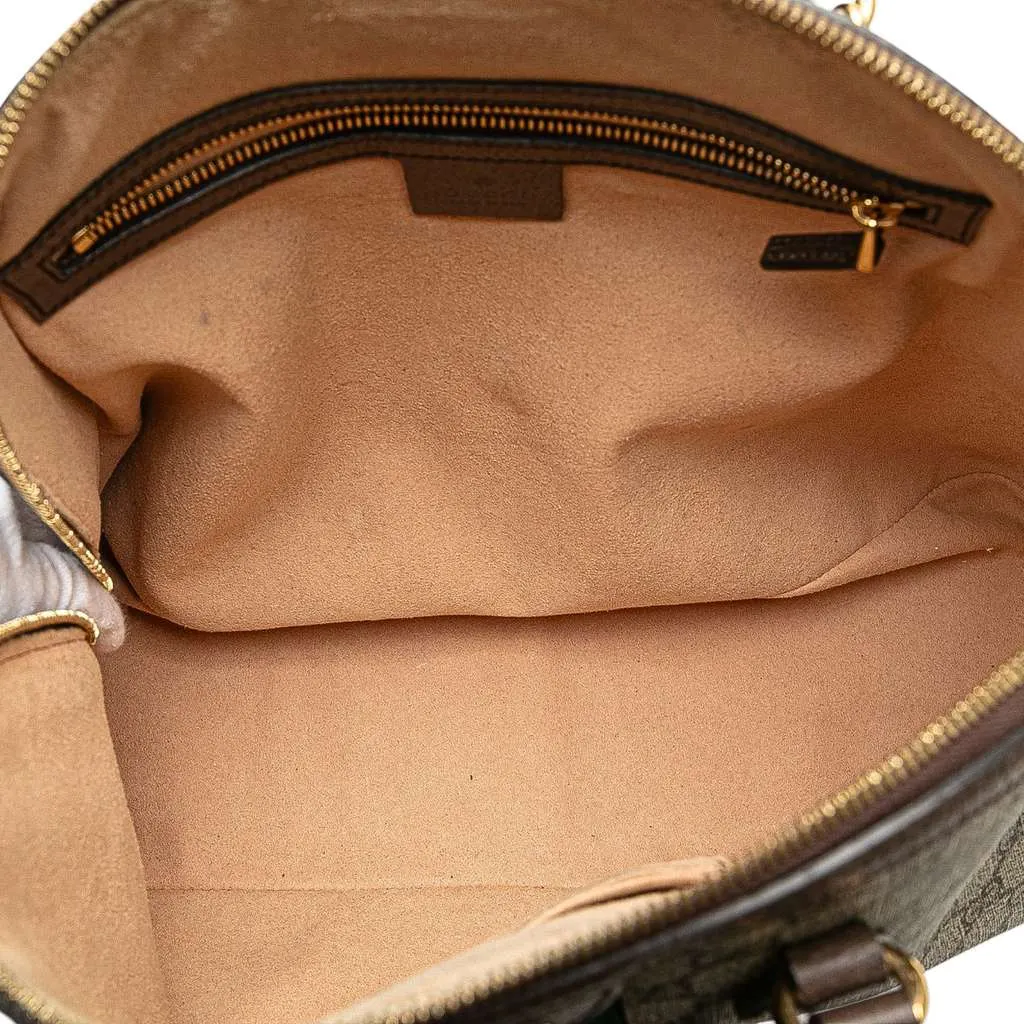 Gucci Medium GG Supreme Ophidia Web Satchel Brown Canvas Good - Model View