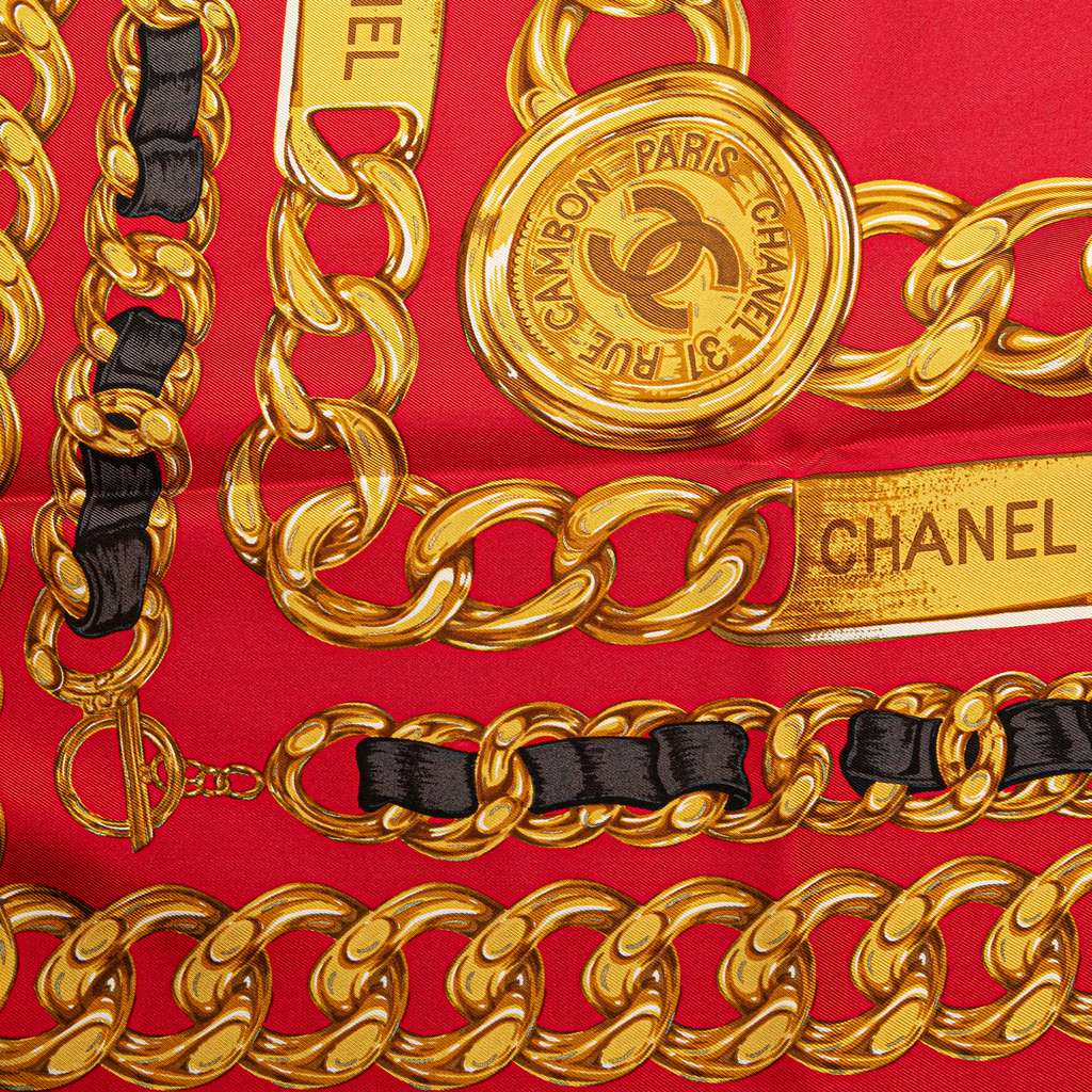 Chanel CC Medallion Chain Print Silk Scarf - 4