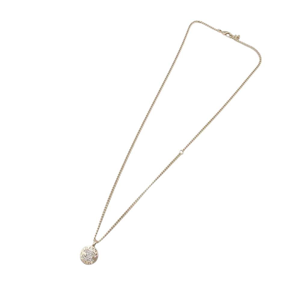 Chanel Gold Plated CC Rhinestones Round Pendant Necklace - 2