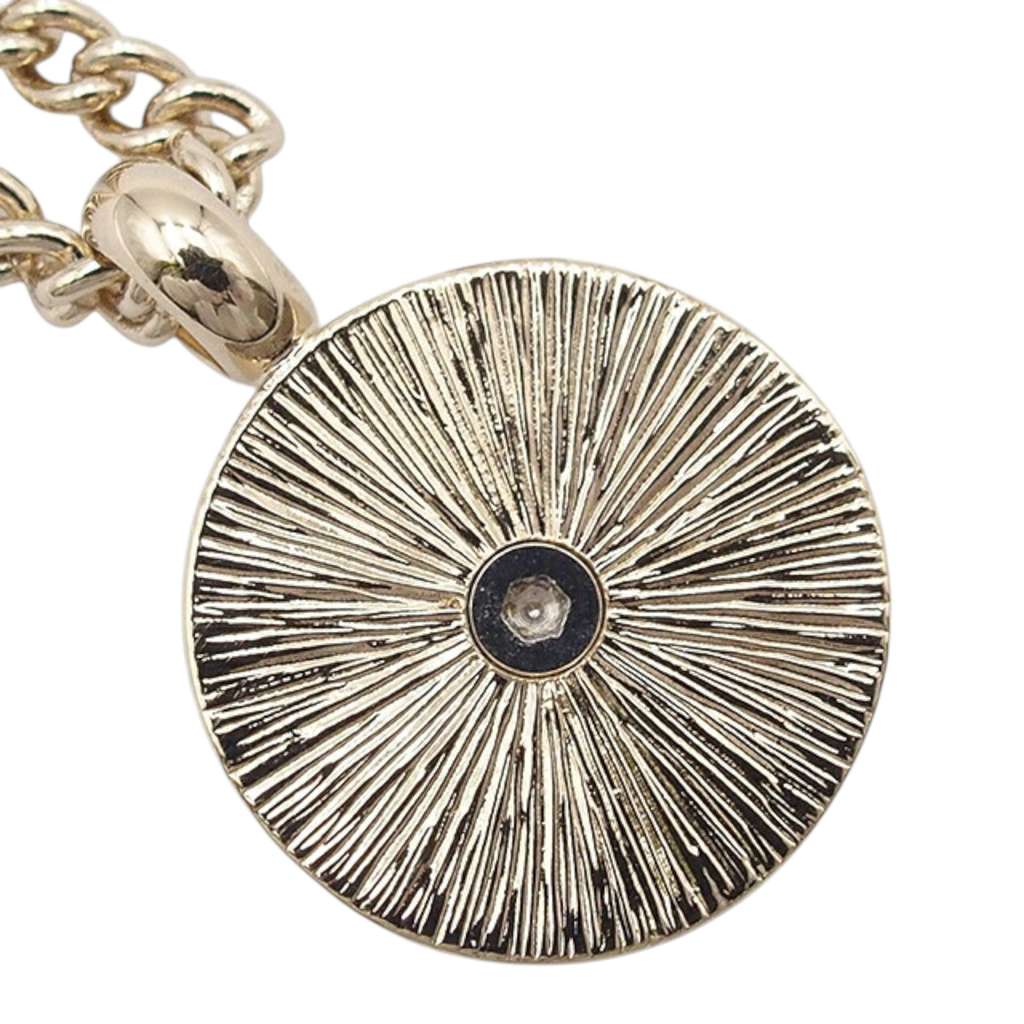 Chanel Gold Plated CC Rhinestones Round Pendant Necklace - 4