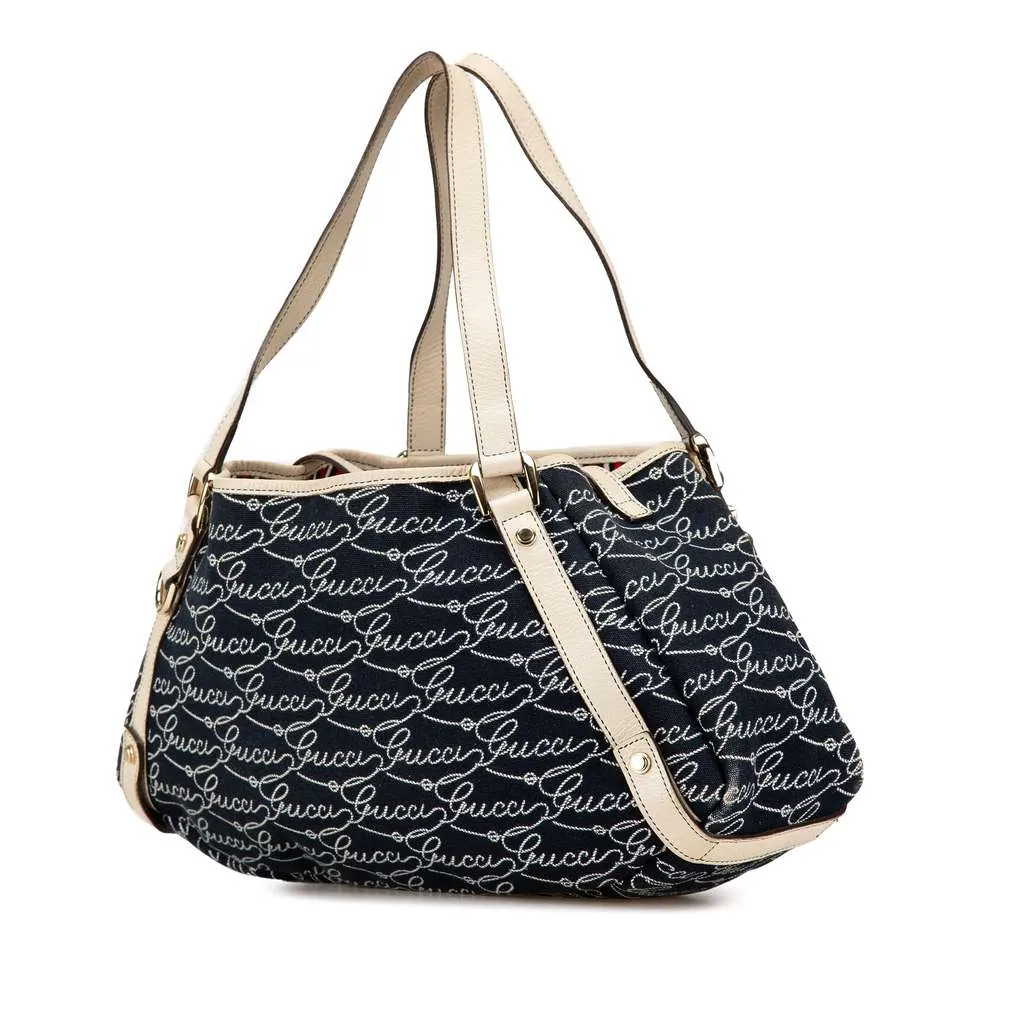 Gucci 85th Anniversary Canvas Logo Abbey D Ring Tote Blue Canvas Good - Back View
