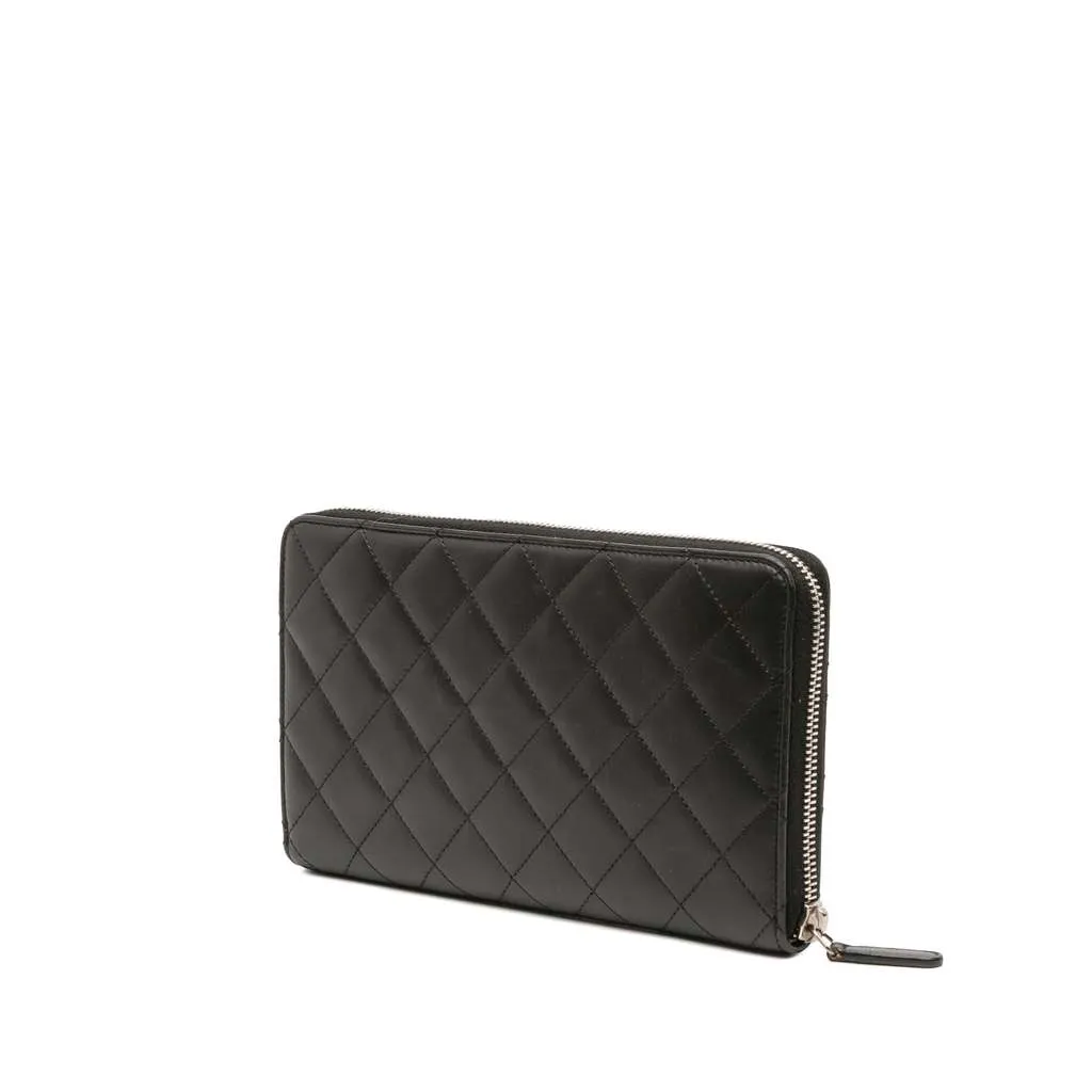 Chanel CC Quilted Lambskin Zip Around Wallet Black Leather Good - Back View