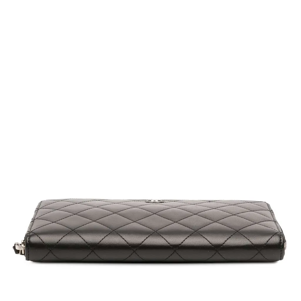 Chanel CC Quilted Lambskin Zip Around Wallet Black Leather Good - Inside View