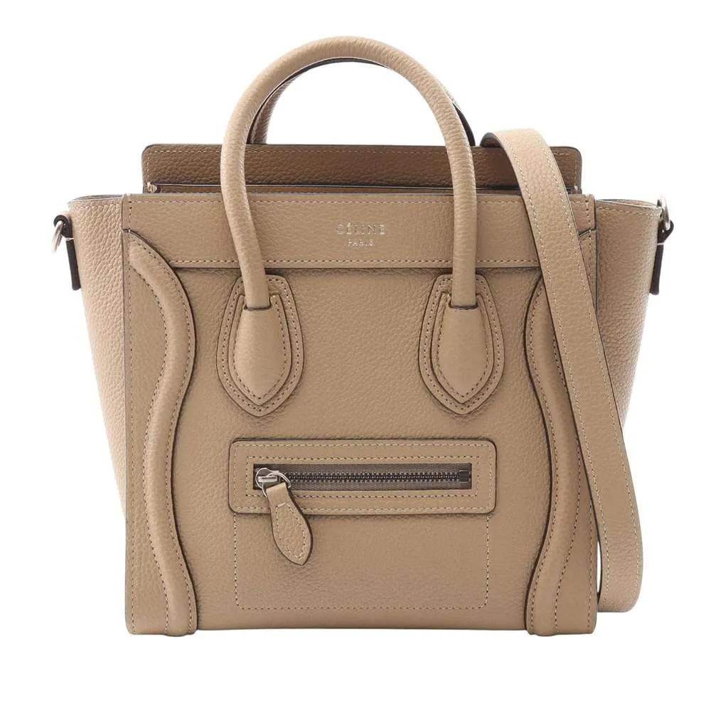Celine Nano Leather Luggage Tote Brown Leather Good - Front View