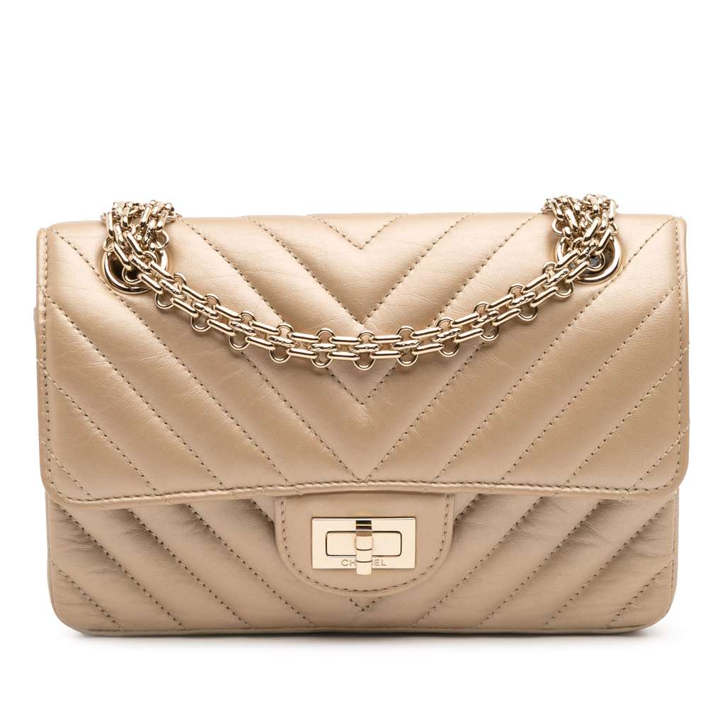 Chanel Reissue 2.55 Chevron Quilted Metallic Calfskin Single Flap 224