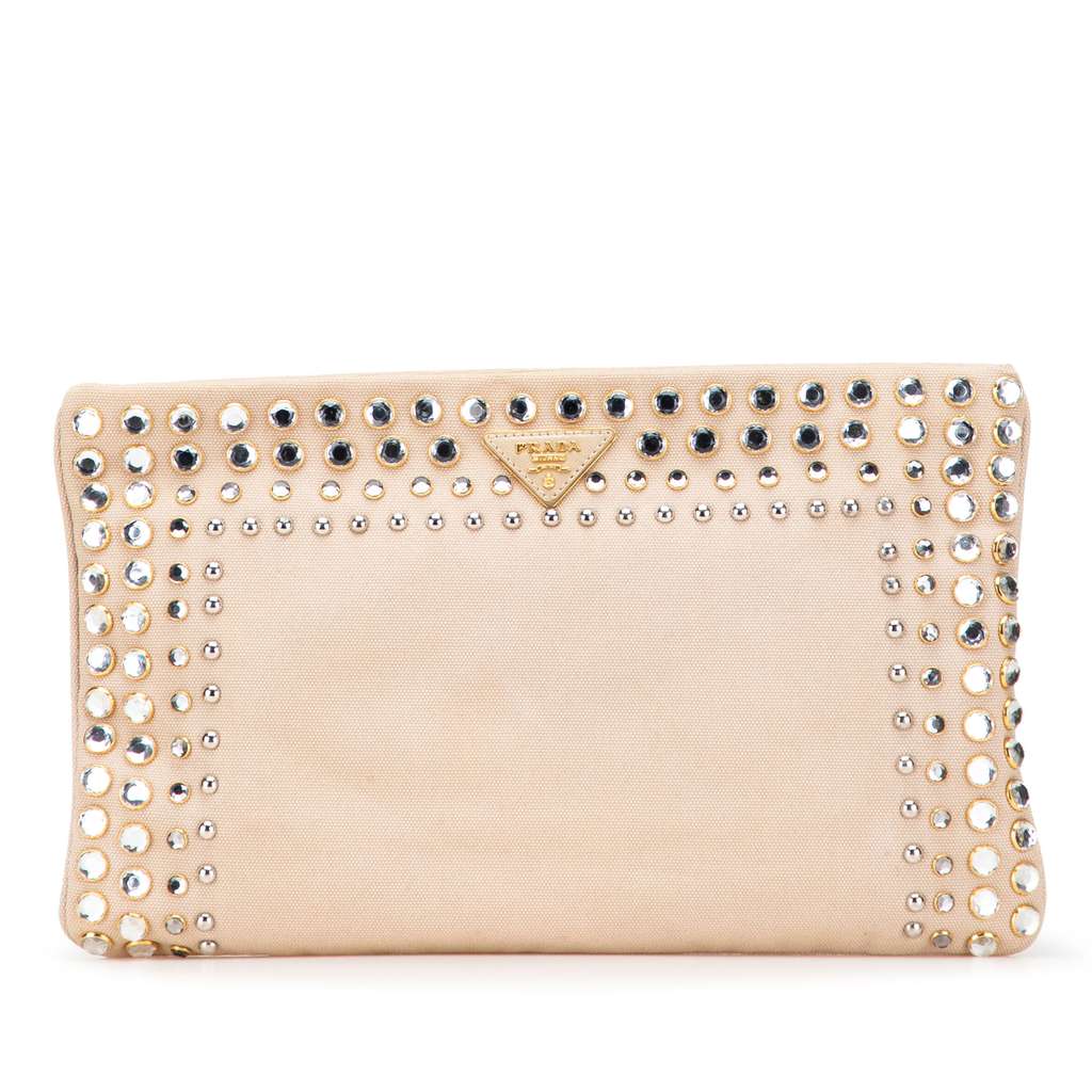 Prada Canvas Canapa Studded Vernice Clutch