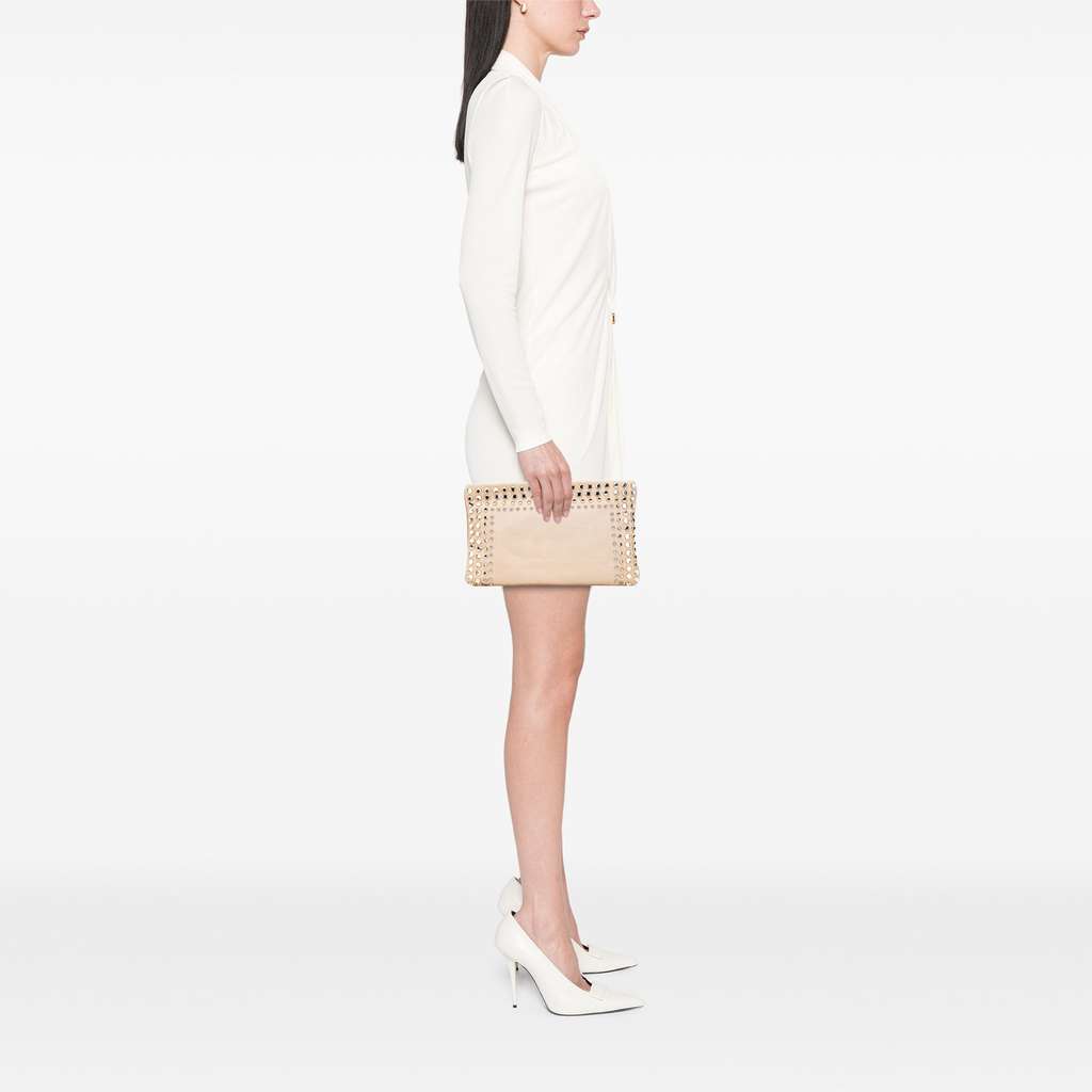 Prada Canvas Canapa Studded Vernice Clutch - Image 13