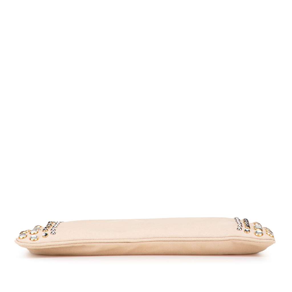 Prada Canvas Canapa Studded Vernice Clutch - Image 6