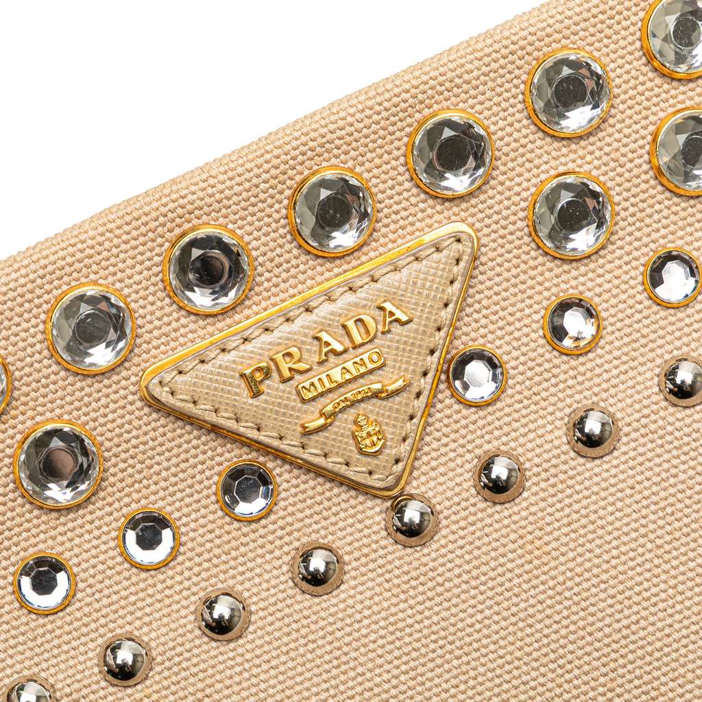Prada Canvas Canapa Studded Vernice Clutch - Image 10