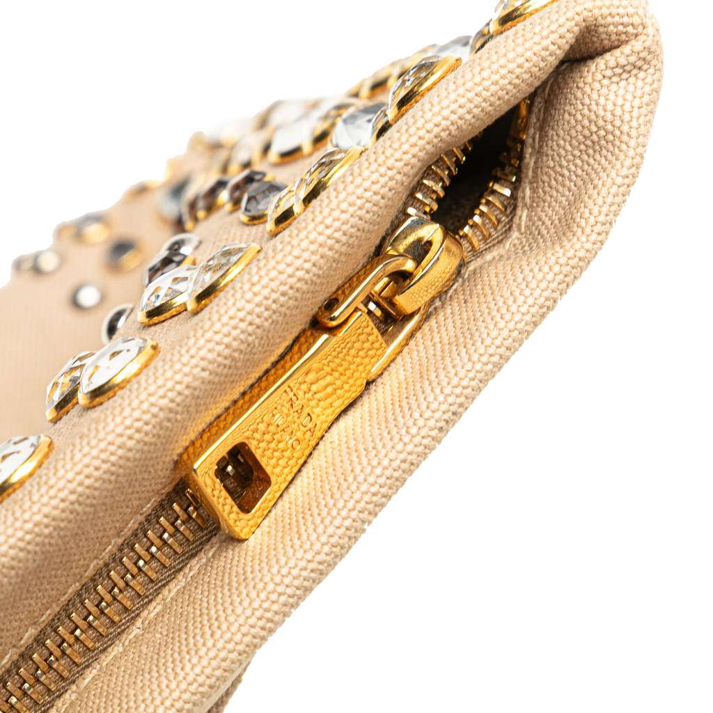 Prada Canvas Canapa Studded Vernice Clutch - Image 11
