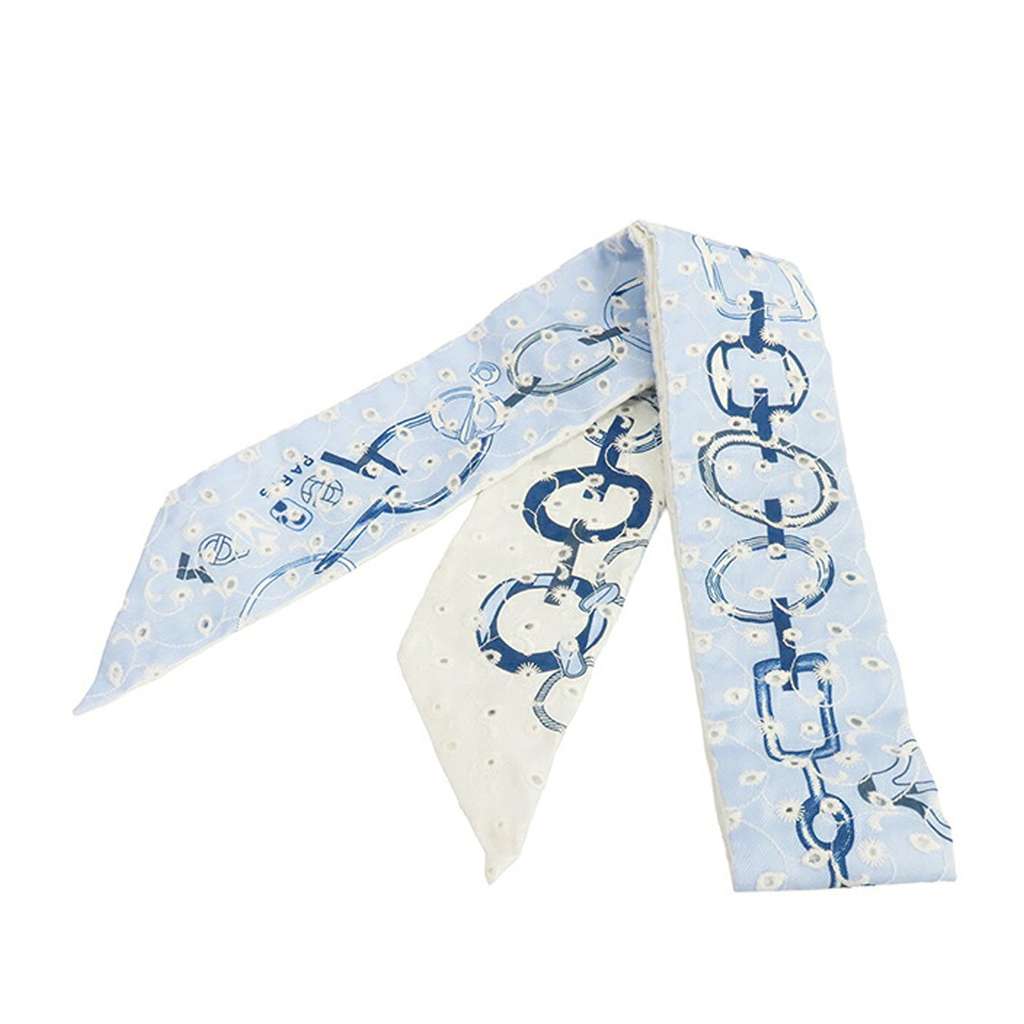 Hermès Do Re Boucles Broderie Anglaise Twilly Silk Scarf