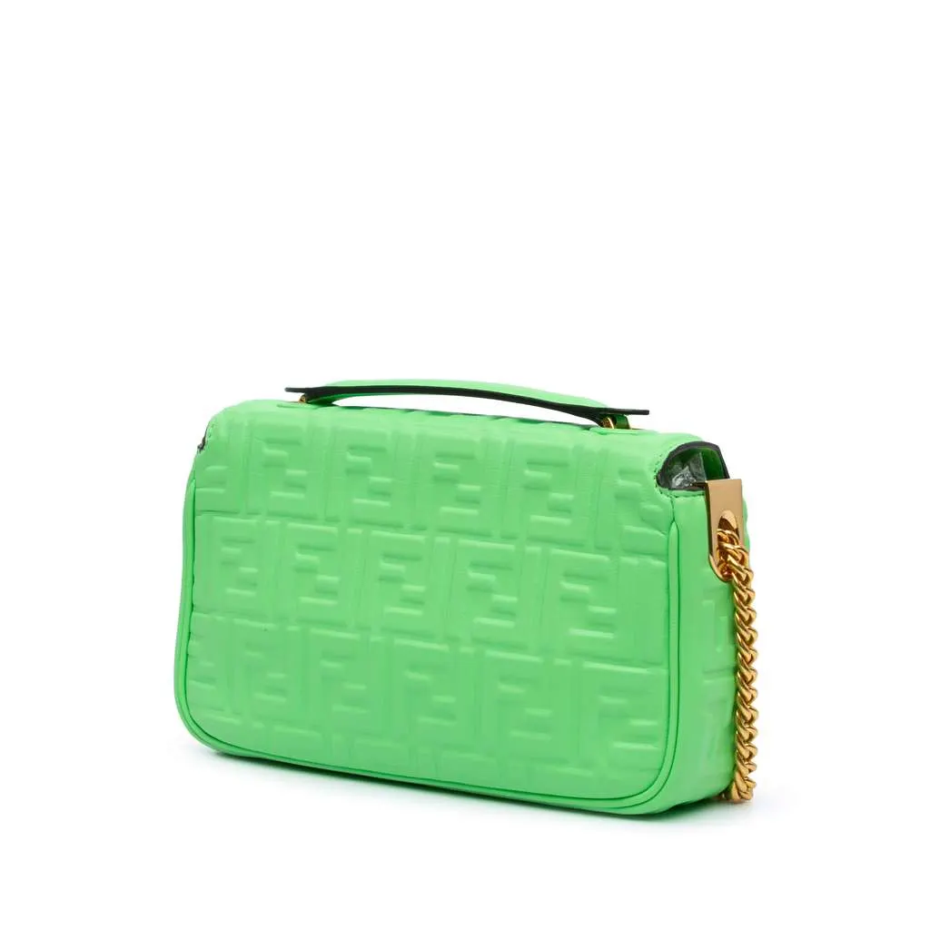 Fendi Zucca Embossed Leather Chain Midi Baguette Green Leather Very good - Back View