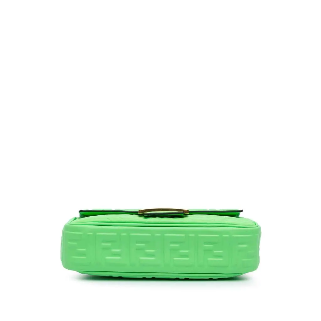 Fendi Zucca Embossed Leather Chain Midi Baguette Green Leather Very good - Inside View