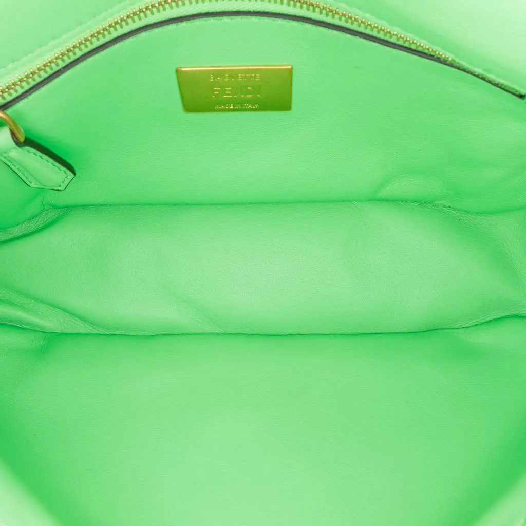 Fendi Zucca Embossed Leather Chain Midi Baguette Green Leather Very good - Model View