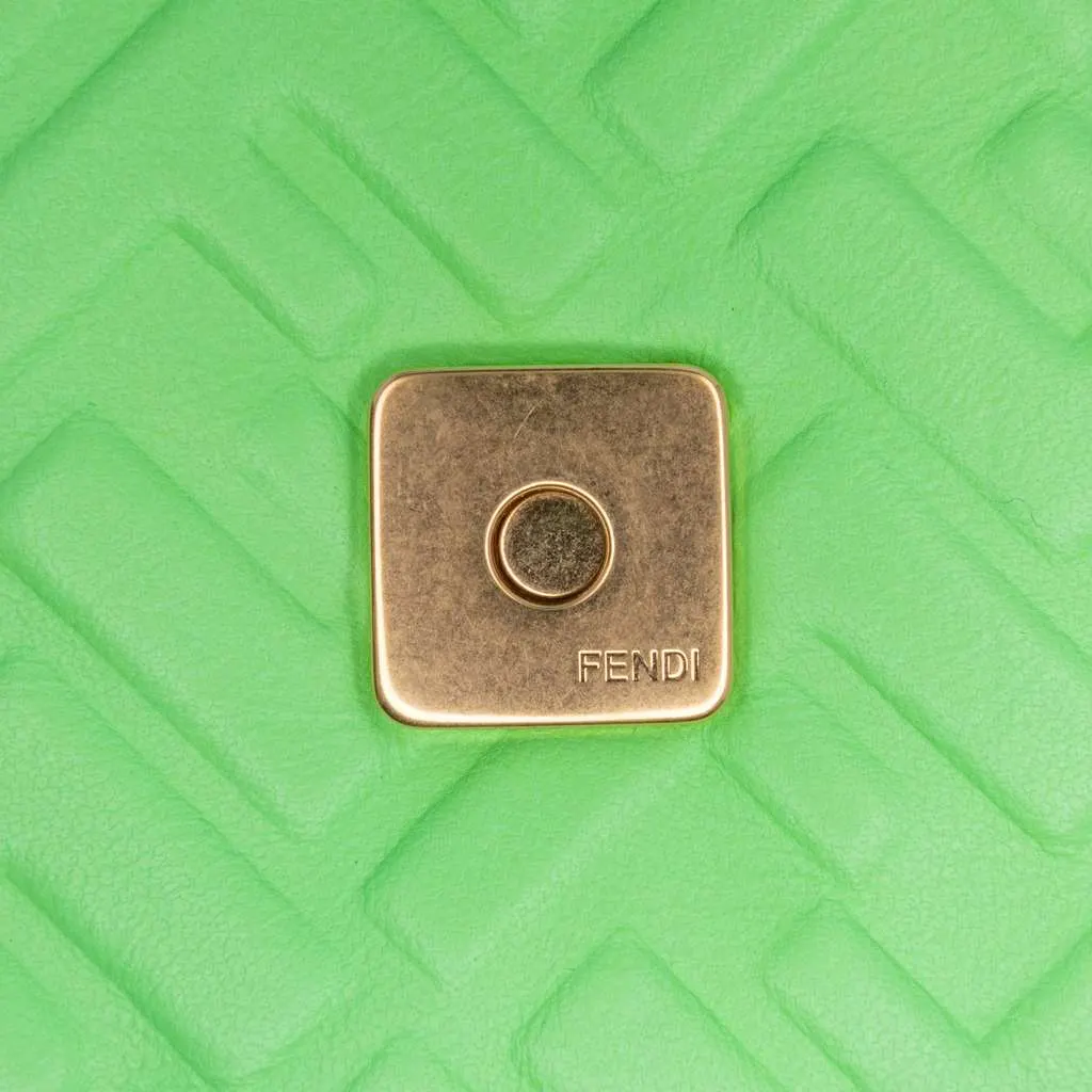 Fendi Zucca Embossed Leather Chain Midi Baguette Green Leather Very good - Box View