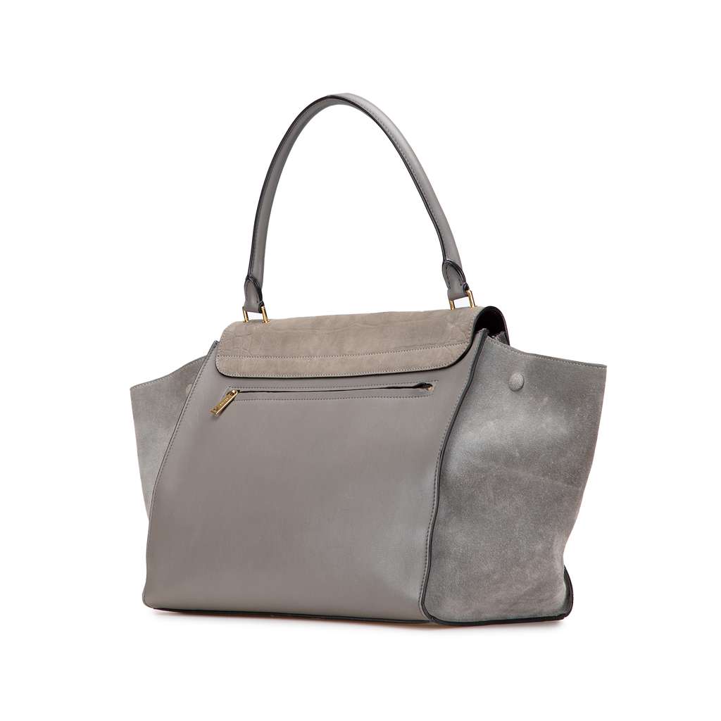 Celine Large Croc Embossed Nubuck and Calfskin Trapeze Satchel - 2