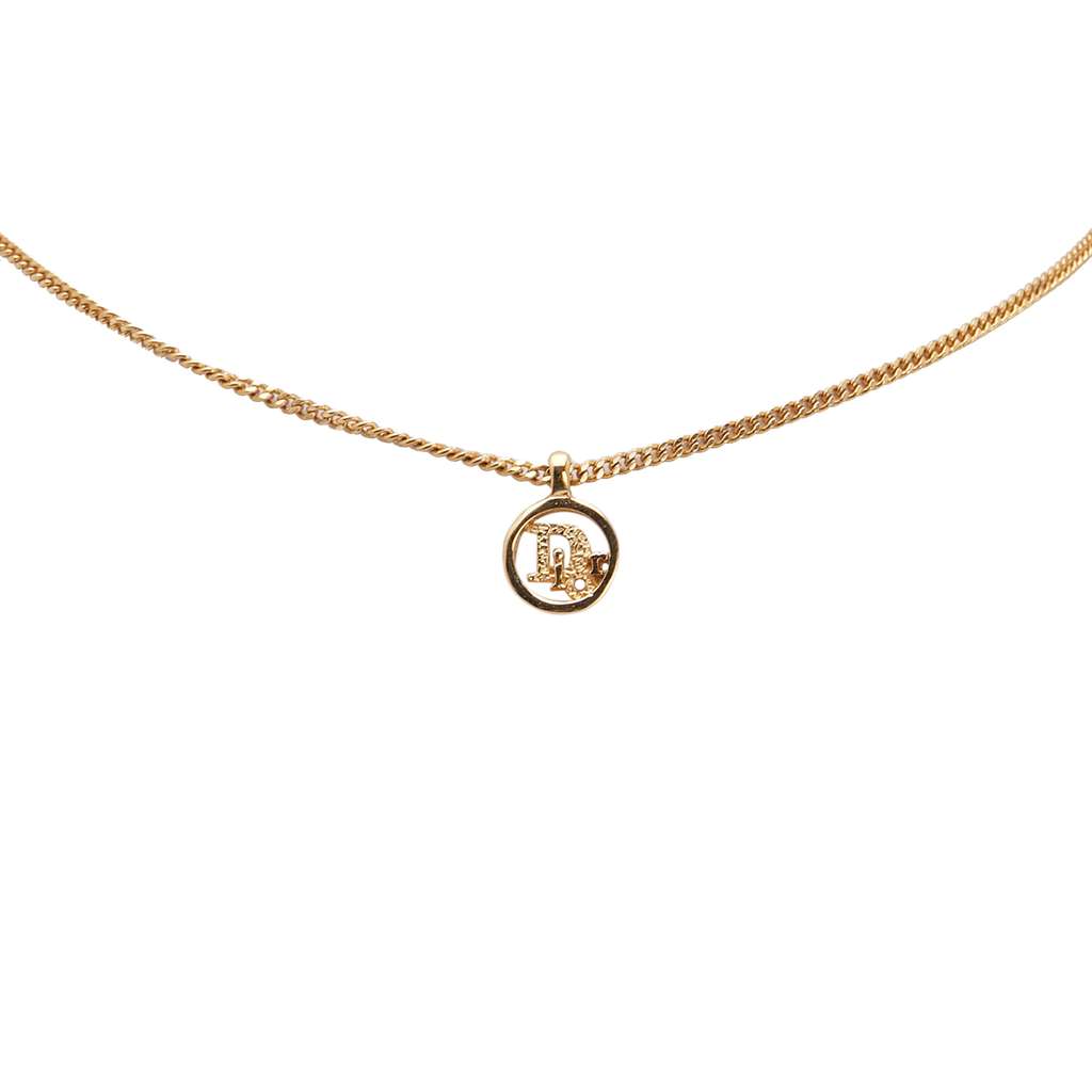 Dior Gold Plated Logo Pendant Necklace