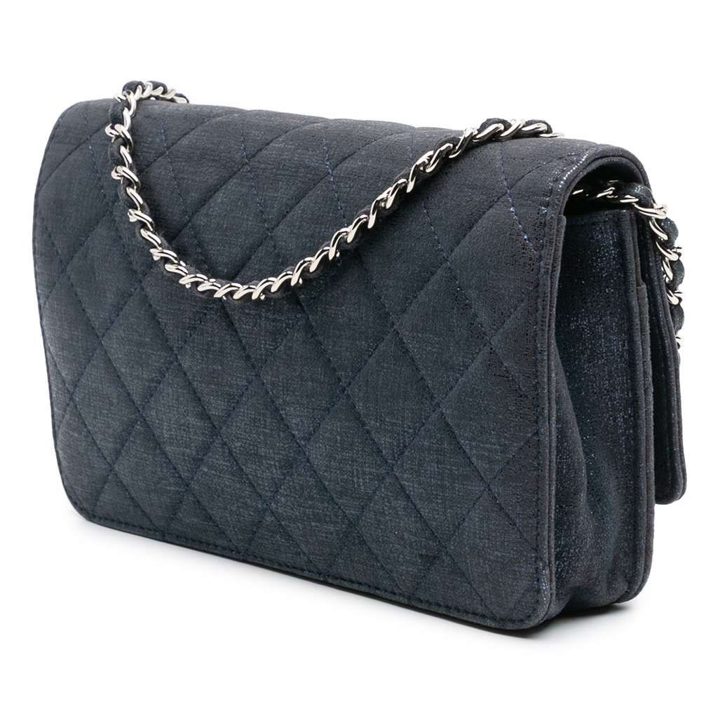 Chanel CC Quilted Metallic Fabric Wallet On Chain - 2