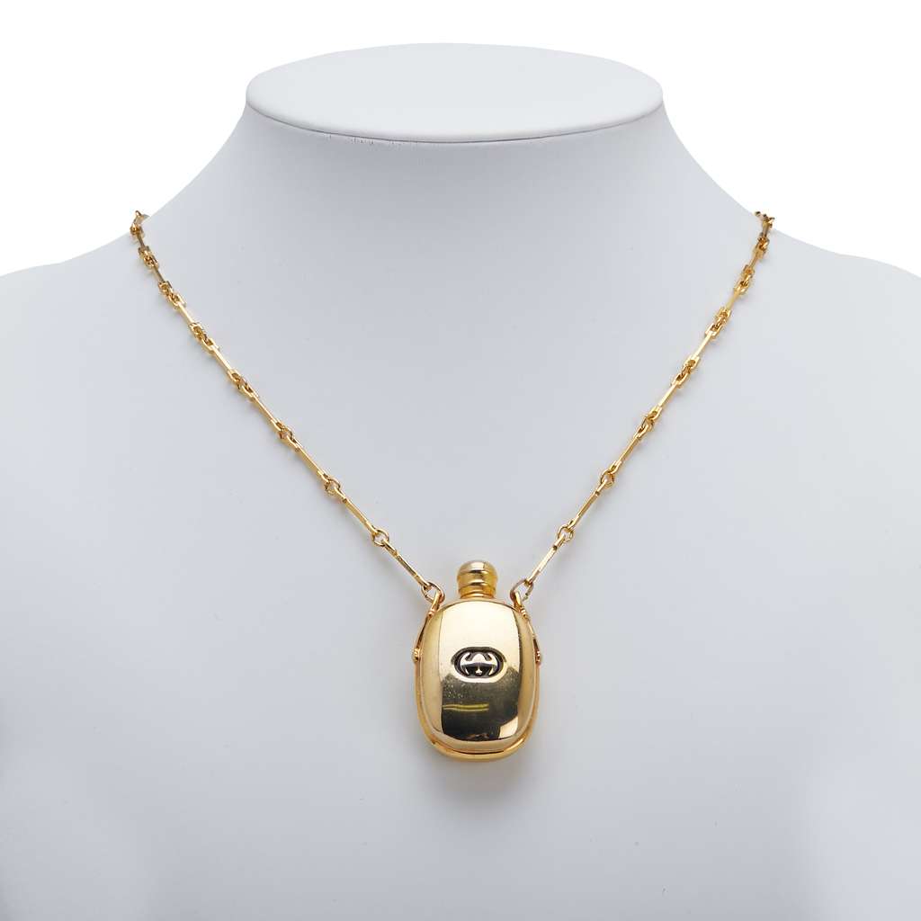 Gucci Gold Plated Perfume Bottle Pendant Necklace - Side view